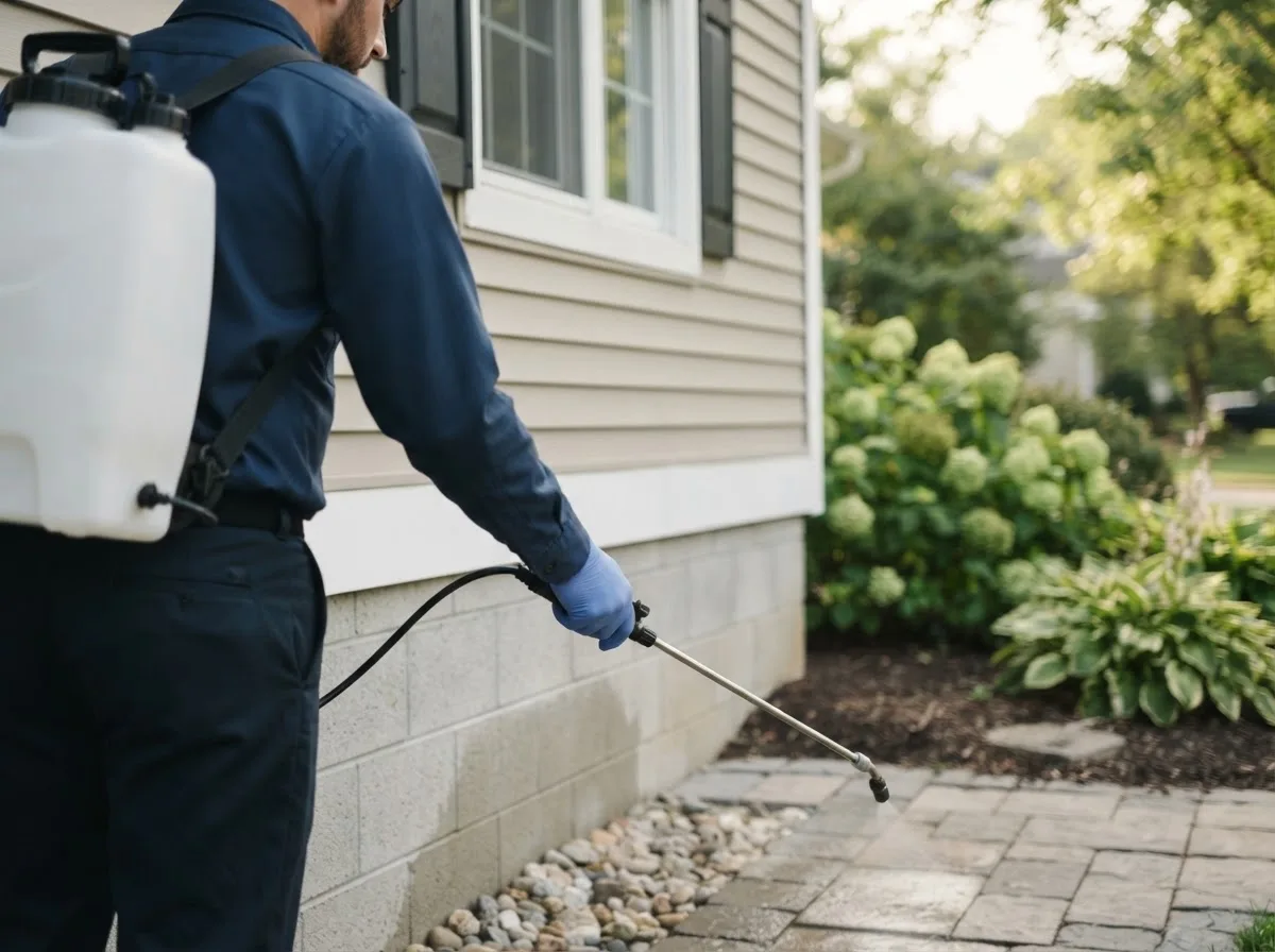 Pest control technician inspecting a home in Monee, IL